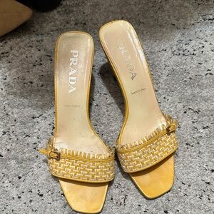 Prada Yellow Woven Mules